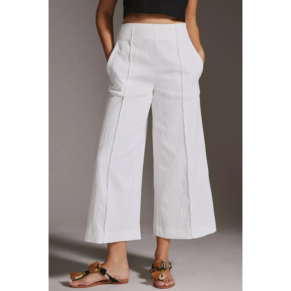 Maeve Anthropologie Pintucked‎ White Wide Leg Gauzy Crinkle Pants Size 6